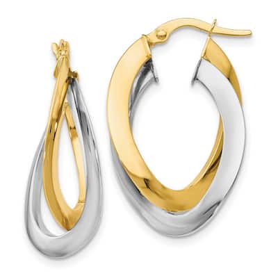 Curata 14k Two Tone Gold Italian Polished Twisted 27x11mm Double Hoop Earrings