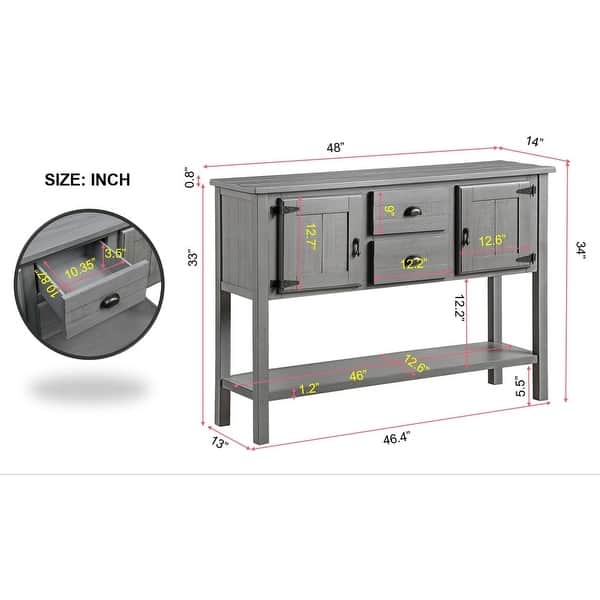 dimension image slide 1 of 4, 48''Retro Style Solid Wood Sideboard Console Table Buffet/Sideboard with 2 Drawers，Bottom Shelf