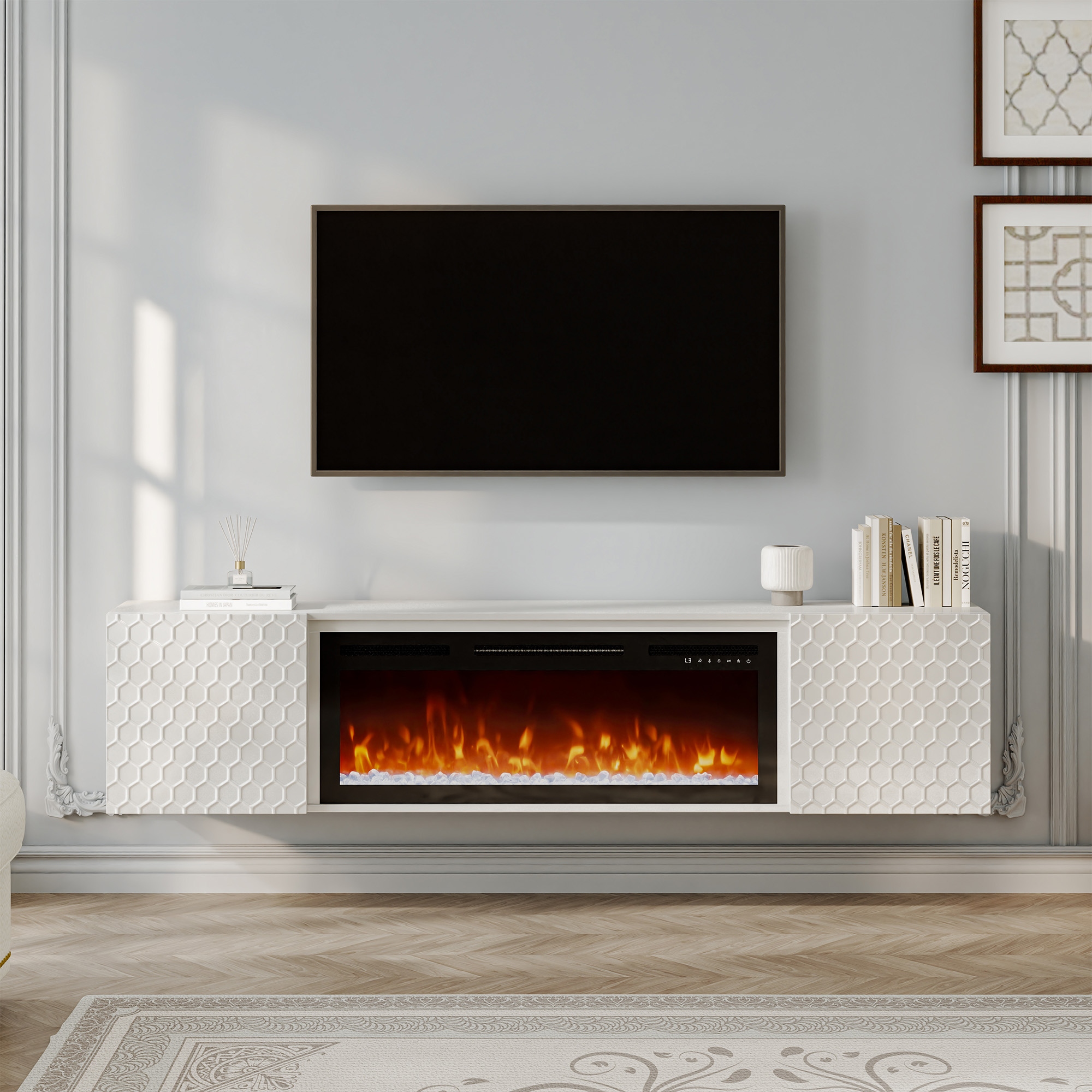 Tv wall unit with electric fireplace sale
