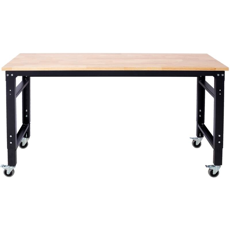 60" Adjustable Height Metal Rolling Workbenches with Wood Top