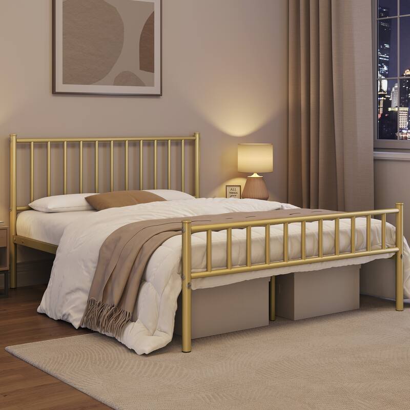 Yaheetech Minimalist Metal Platform Bed Frame with Spindle Headboard and Footboard