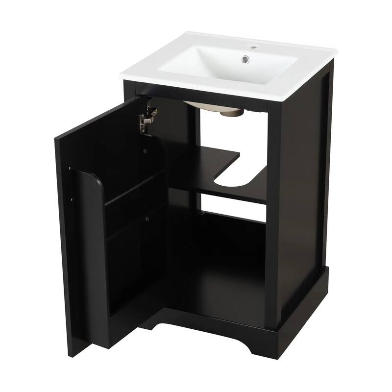 20" White Bathroom Vanity with Ceramic Sink, Soft Closing Door, Adjustable Shelve & Storage Rack, Freestanding Design