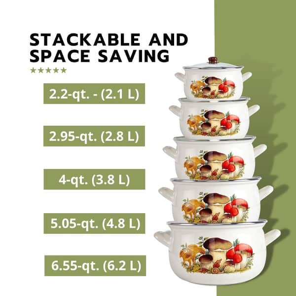 STP Goods Mushrooms Belly Deep Enamel on Steel Casserole w/Glass Lid - 4Qt