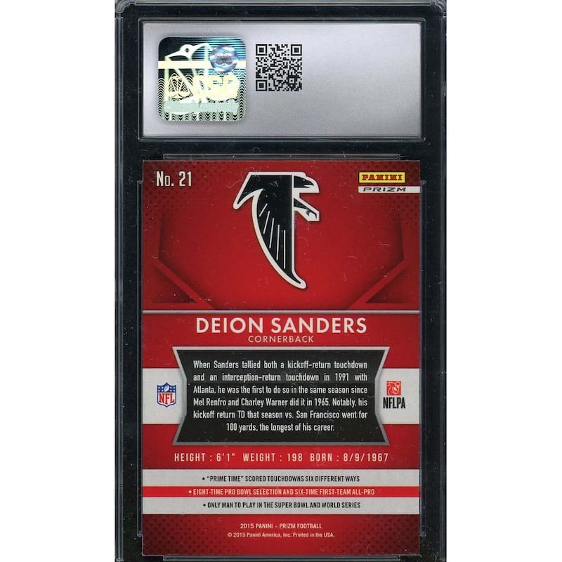 Deion Sanders 2015 Panini Prizm Red Football Card #21 Graded CSG 10 - 8'6" x 11'6"