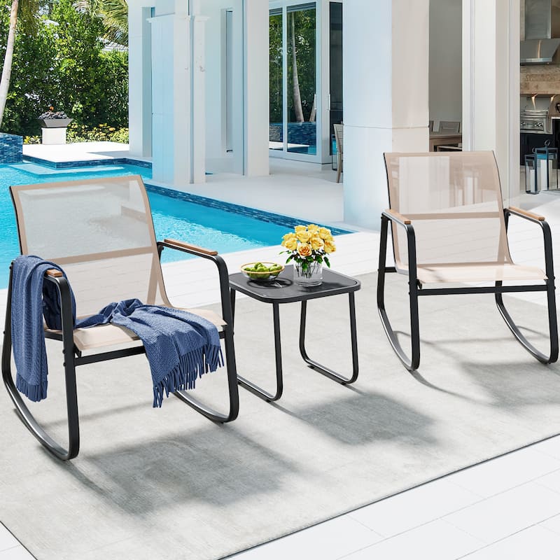 Moasis 3-piece Outdoor Rocking Chair Chat Set with Side Table