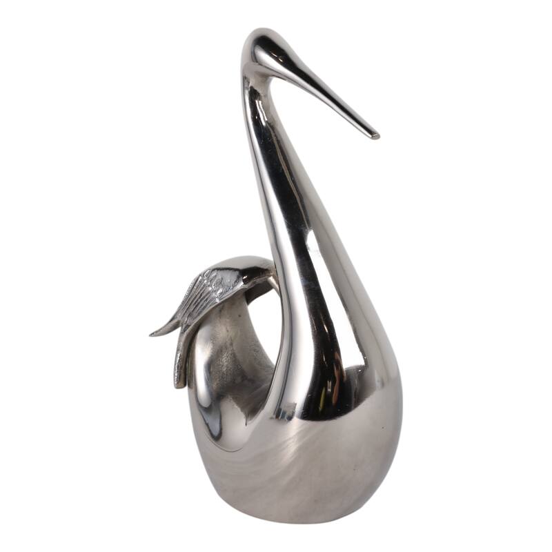 Metal Sculpture Stylish Swan Bowling Figurine Home Decor - 11" Silver - 7" x 3.5" x 11"