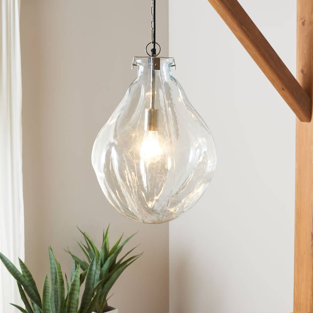SAFAVIEH Kinney 14-Inch Glass Pendant Light with E27 Base, Modern Hanging Ceiling Fixture - 14"W x 14"D x 60"H
