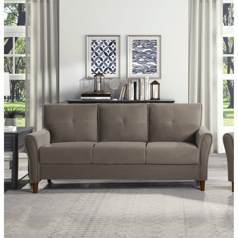Velvet Upholstery Plush Tufted Sofa with Flared Arms, Solid Wood Frame - 1pc 80" Modern Living Room Couch