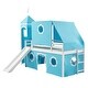preview thumbnail 6 of 7, Blue Twin Size Pine Wood Castle-Inspired Bunk Bed with Slide