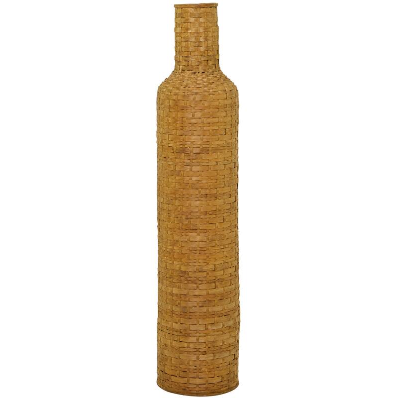 Intricately Woven Tall Bamboo Wood Floor Vase - White or Brown