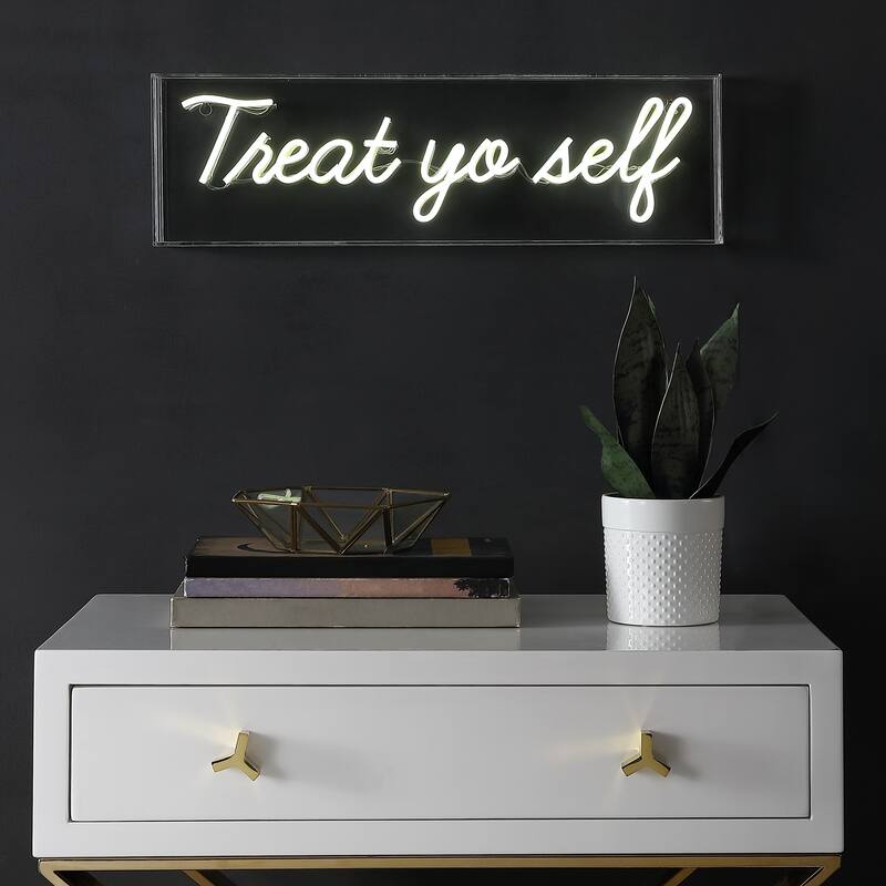 Charles Yo Self 20" Contemporary Glam Acrylic Box USB Operated LED Neon Light, Yellow by JONATHAN Y - 1 Bulb