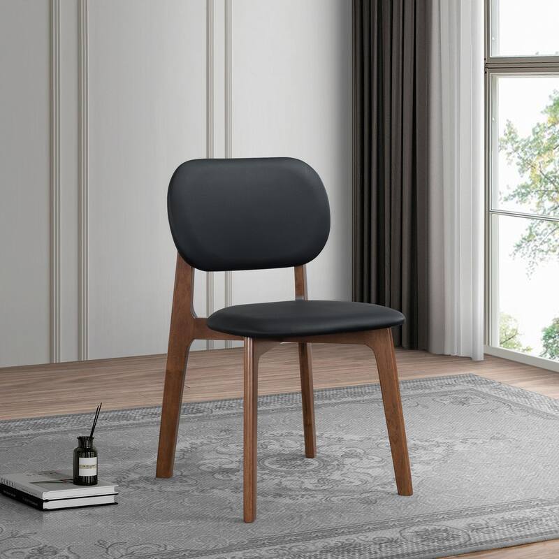 GDFStudio - Kelsey Mid-Century Modern Faux Leather Dining Chair with Solid Wood Base, Set of 2 - 21.1"W