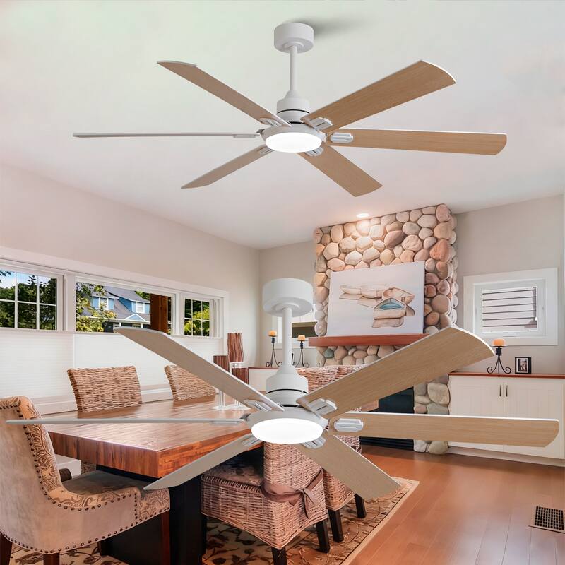 Smart 60" Indoor/Outdoor Ceiling Fan with Light, Dual Finish Black/Walnut 6-Blade, Remote Control, Dimmable LED