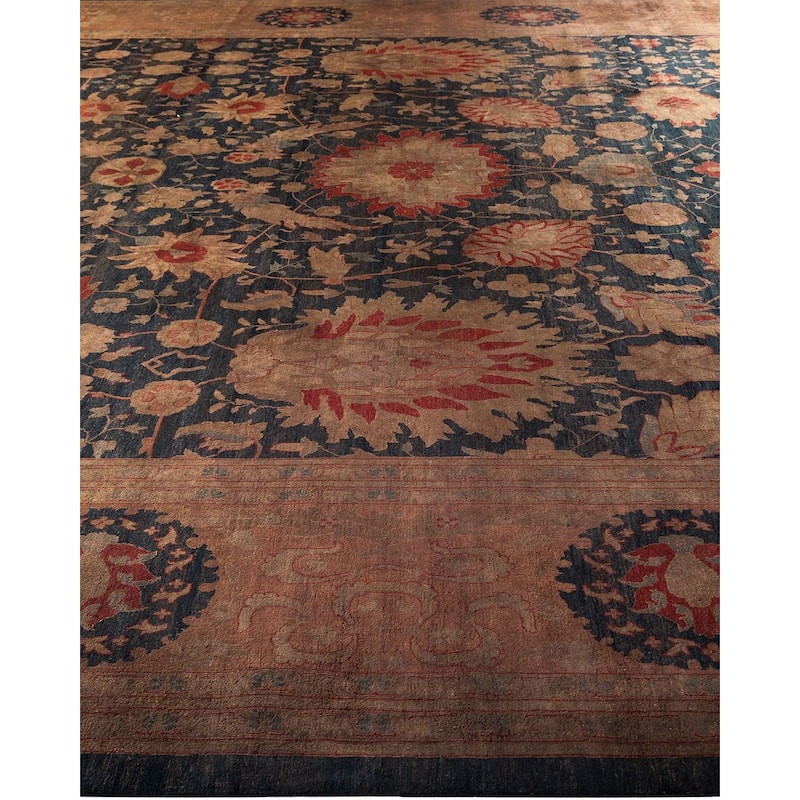 Overton Hand Knotted Wool Vintage Inspired Modern Contemporary Overdyed Navy Area Rug - 12' 0" x 15' 9"