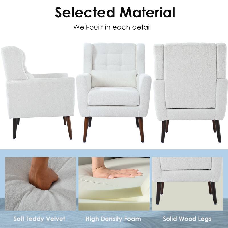 Teddy Fabric Accent Chair with Wooden Legs and Mid-Century Lounge Chair (275lb Capacity)