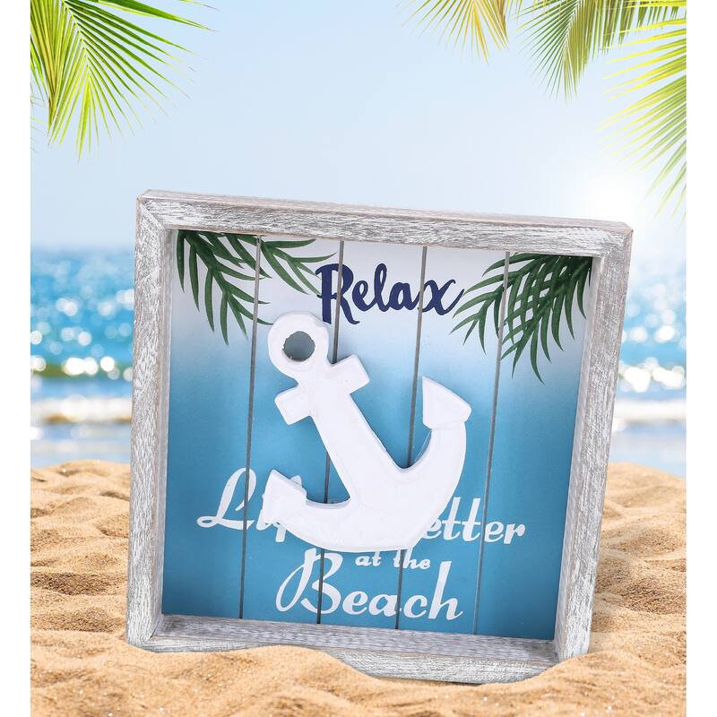 CoTa Global Aqua Sky Wall Anchor Relax Hanging Sign with Hang Mount - 8.8″Lx8.8″Wx1.5″H