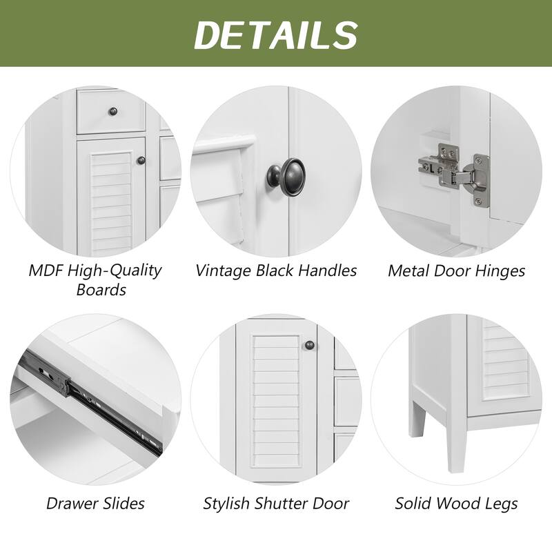 36" Modern Bathroom Vanity Cabinet Base in Grey with Two Cabinets, Five Drawers & Open Storage Shelf, Solid Wood Frame