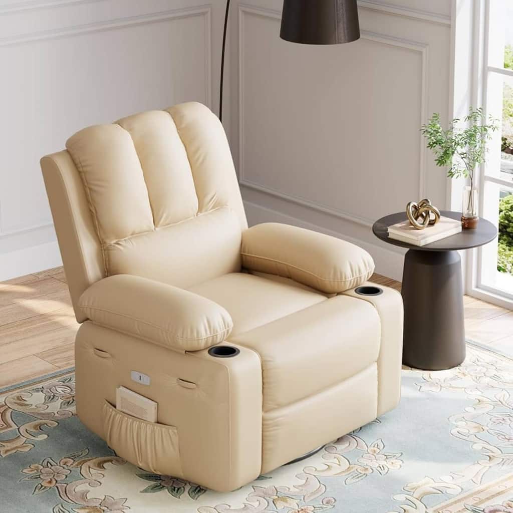 22" Electric Swivel Recliner Chair, Rocking Sofa Chair with Massage