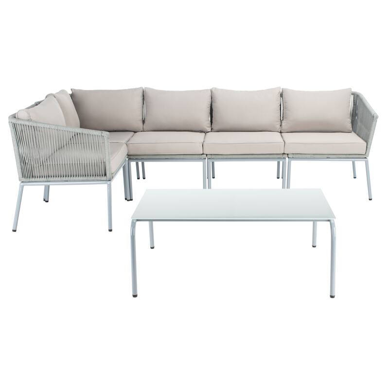 SAFAVIEH Remsin Rope Outdoor Sectional Living Set - 39"W x 26"D x 15"H - Grey/Grey