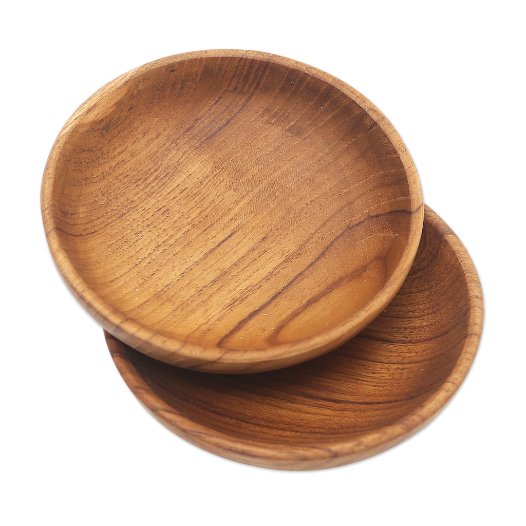 Novica Handmade Dinner For Friends Small Teak Wood Snack Bowls (Pair)