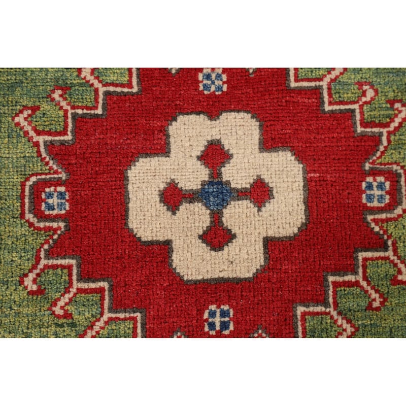 Green Kazak Oriental Area Rug Hand-Knotted Wool Carpet - 6'8" x 9'7"