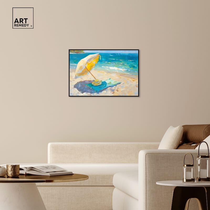 Art Remedy Morning Beach View Framed Colorful Coastal 1 Piece Canvas Wall Art