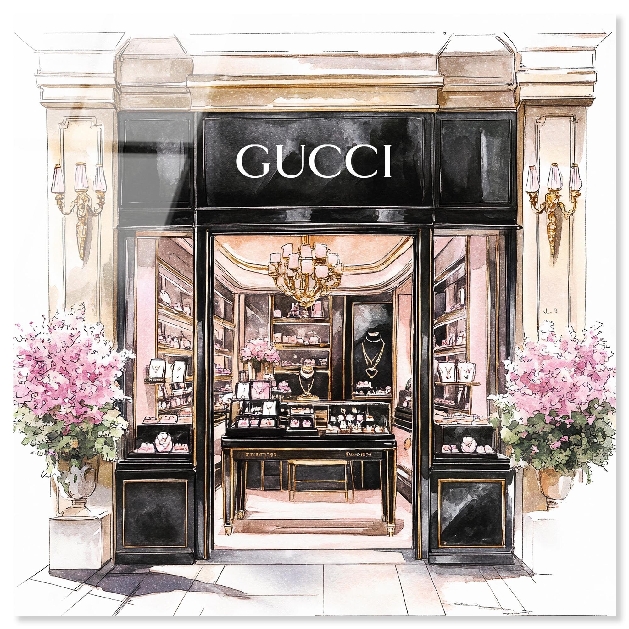 Jewelry Store Front Floral Glam Acrylic Glass Wall Art by Art Remedy