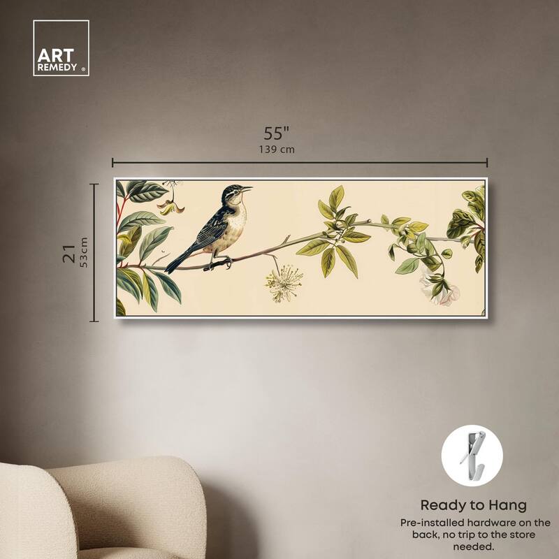 Vintage Bird Floral Panoramic Canvas by Art Remedy