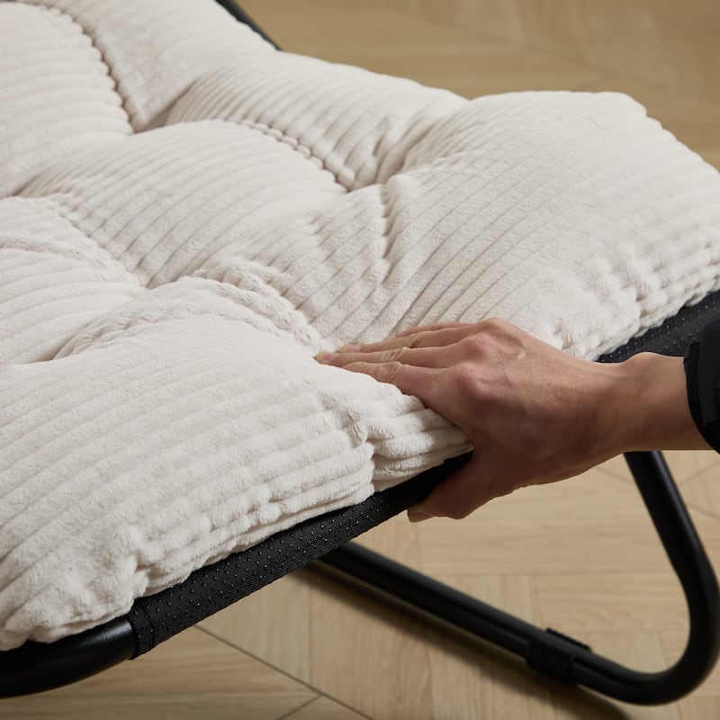 Patio Outdoor Lounge Chair with Ottoman, Comfy Sling Recliner Chair with Puffy Cushion and Foot Stool for Living Room