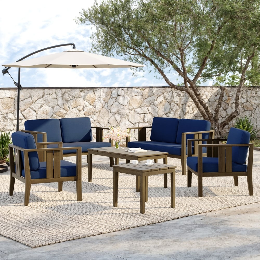 Teak Wood 6-Piece Outdoor Conversation Set with Table