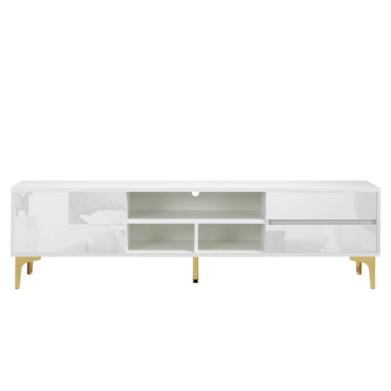 TV Stand Entertainment Center TV Cabinet With LED Remote Control Lights, For TVs 60-69 Inches Media Console Table - White