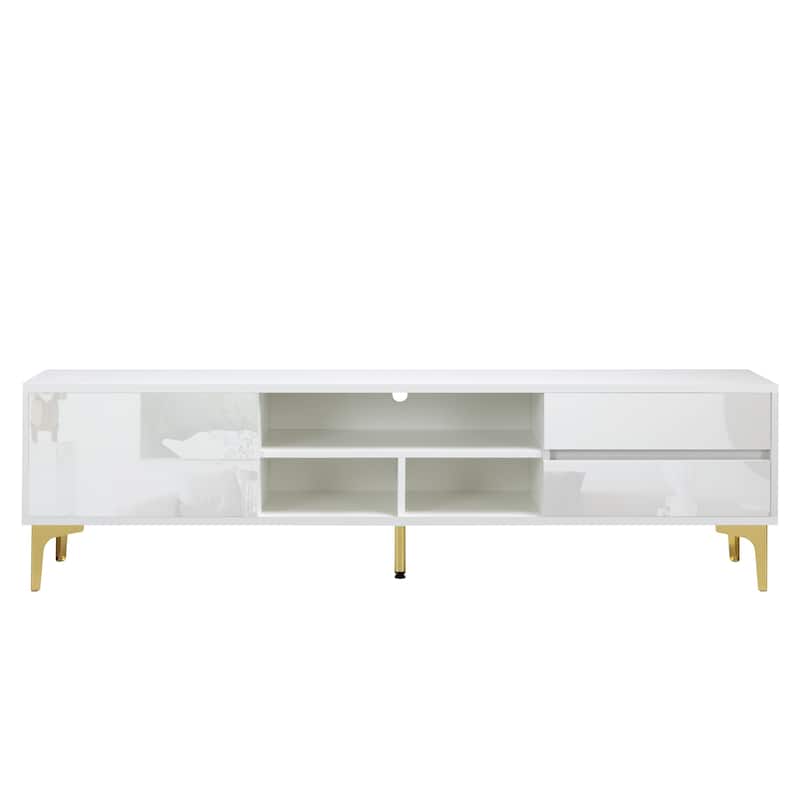 White 63" TV Stand with LED, Gloss Finish for TVs Up to 65"