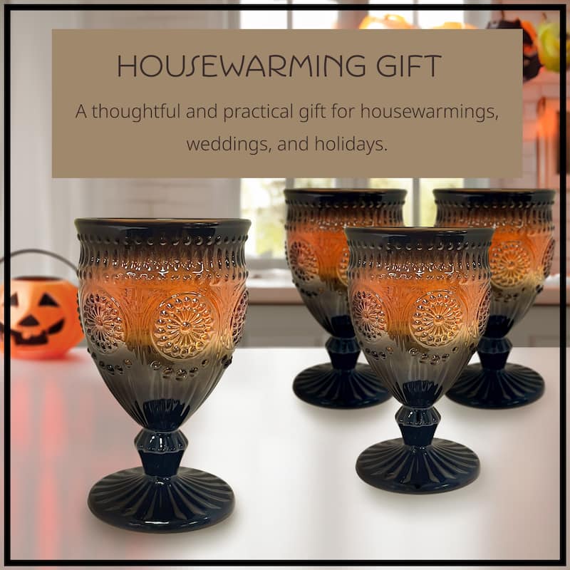 Artland Set of 4 Orange and Black Goblets - 9 oz