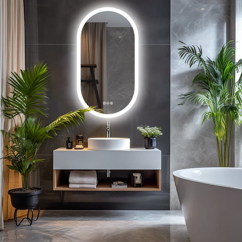 500x800mm Oval Led Bathroom Vanity Mirror with Backlit Dimmable 3 Lights Anti-fog with touch switch. - 19.6x31.5''