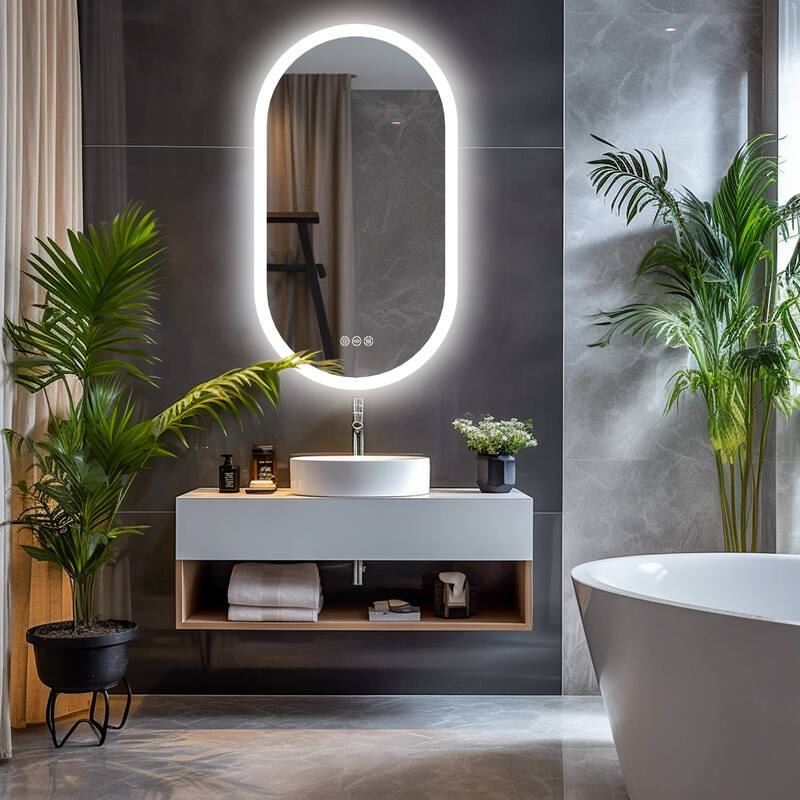 39''Wall-mounted Led Backlight Bathroom Vanity Mirror for Decor & Makeup - Glossy White - 19.6x39.3''