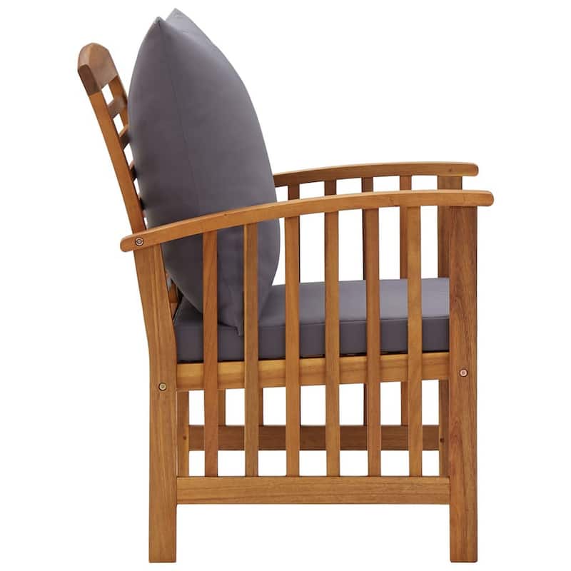 Mia Outdoor Patio Chair Set of 2, Gray Cushions, Slatted Acacia Wood