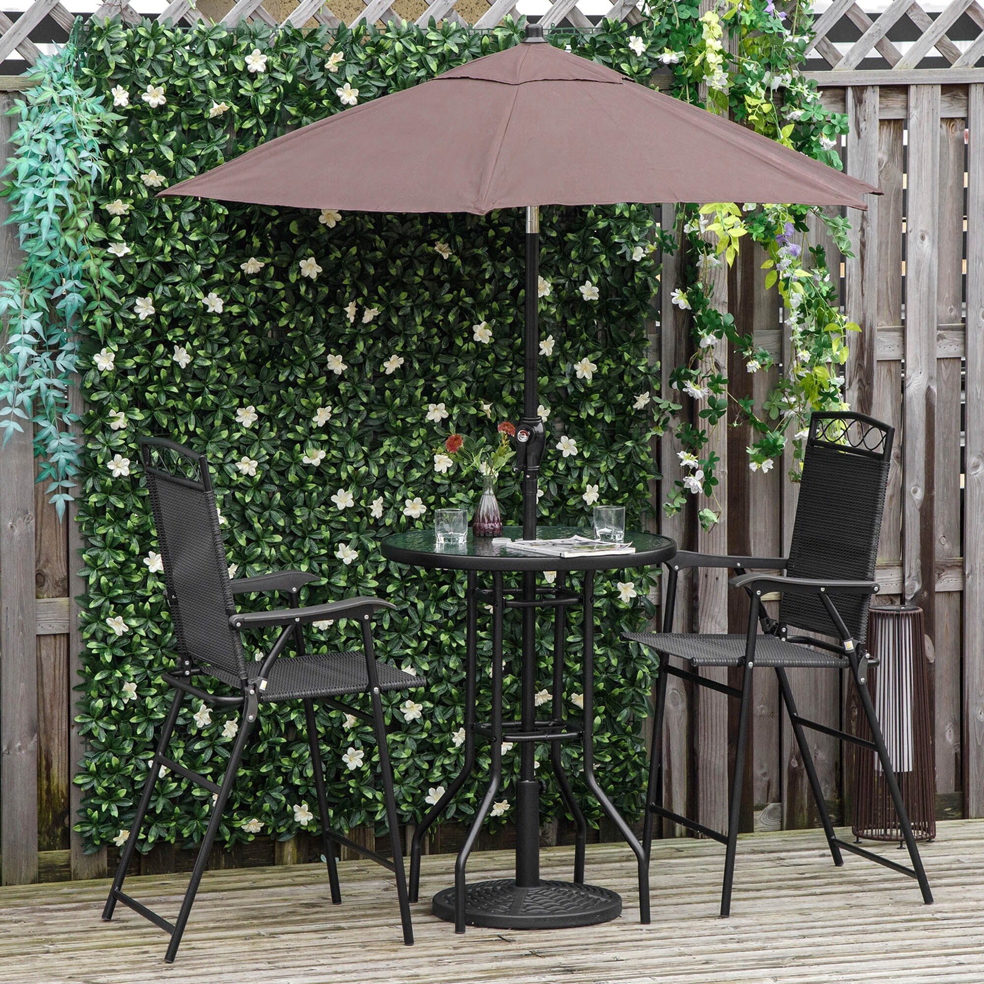 Round garden table with shop parasol
