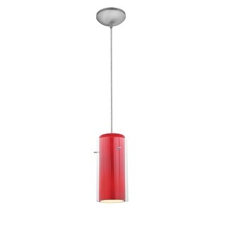 Access Lighting Glass`n Glass Cylinder - E26 LED Cord Pendant - Brushed Steel Finish - Clear and Red Glass Shade