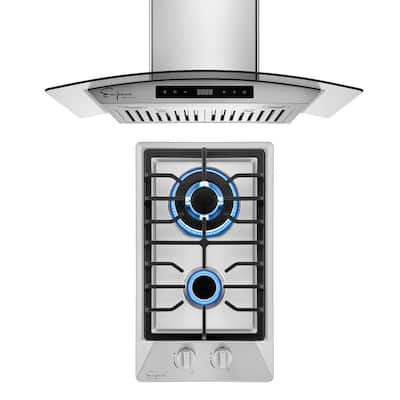 2 Piece Kitchen Appliances Packages Including 12" Gas Cooktop and 30" Wall Mount Range Hood