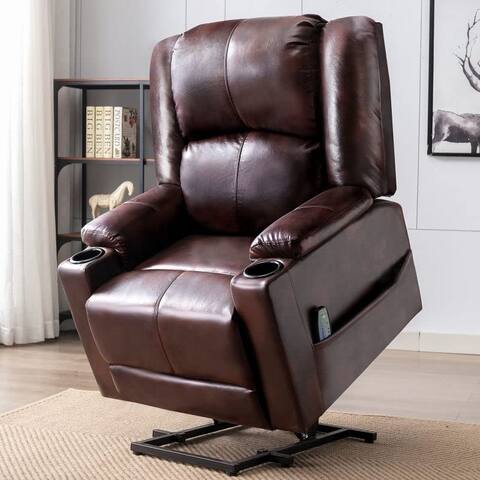 Lucklife Power Lift Recliner Chairs for Elderly Heated Massage PU Leather Sofa