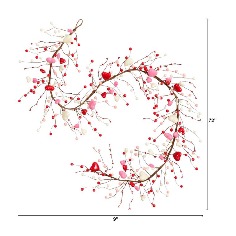 6-ft Artificial Valentine-fts Day Heart & Berry Twig Garland