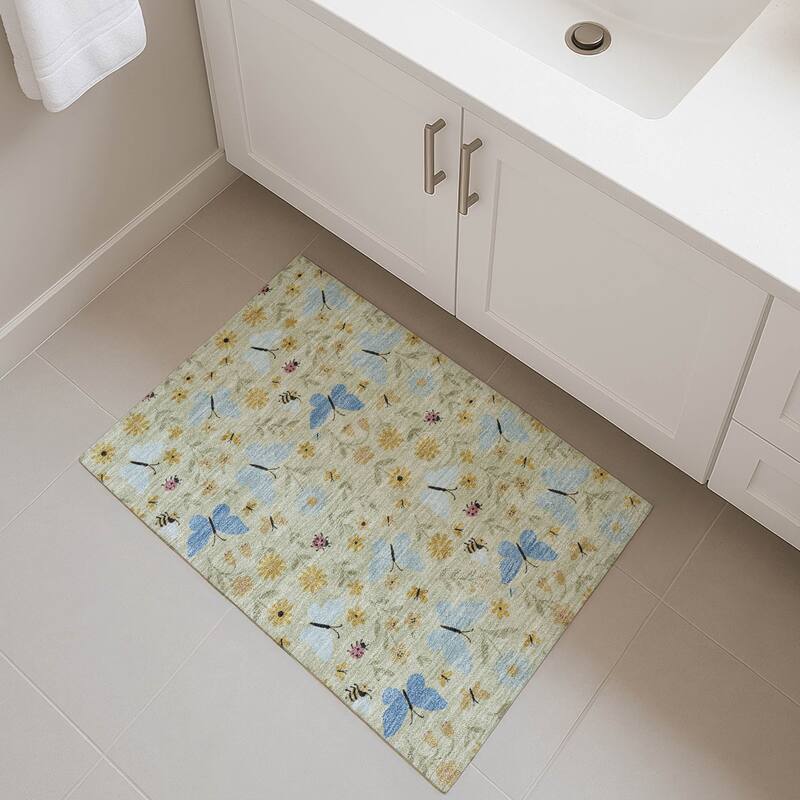 Machine Washable Indoor/ Outdoor Whimsy Butterfly Chantille Rug