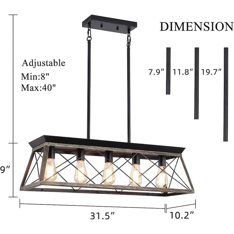 Farmhouse Restaurant 5-Light Metal Rectangular Chandelier