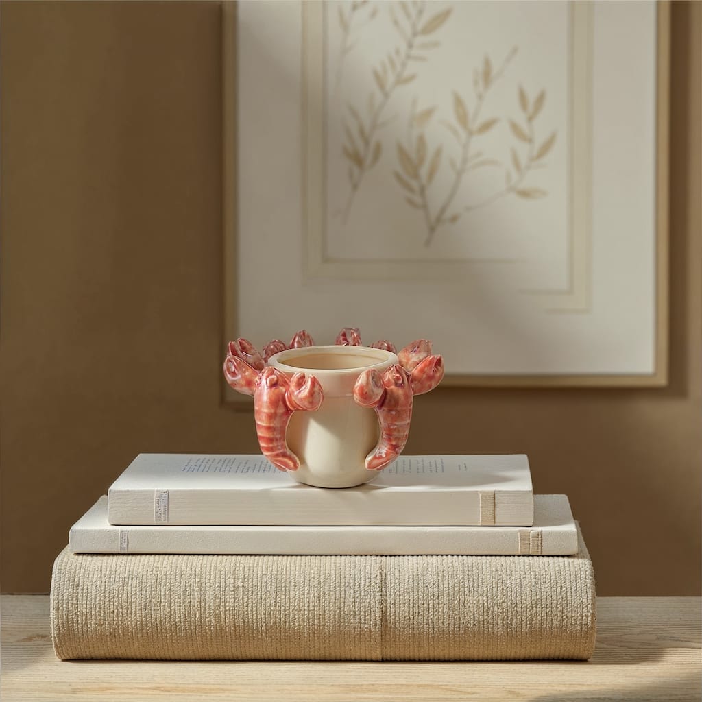 Stoneware Planter with 3D Lobsters and Reactive Glaze - 6.63"L x 6.63"W x 4.25"H