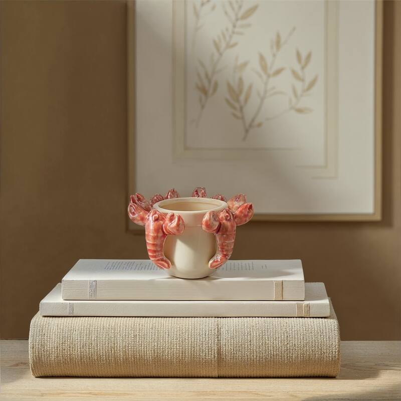 Stoneware Planter with 3D Lobsters and Reactive Glaze - 6.63"L x 6.63"W x 4.25"H - Multicolor