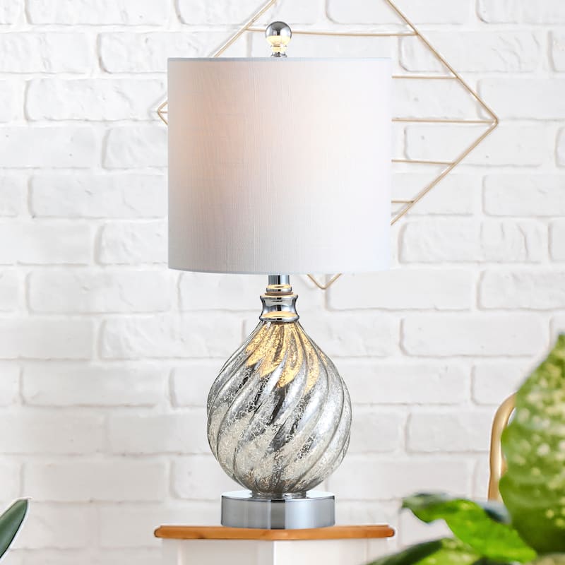 Lawrence 20.5" Glass/Metal LED Table Lamp, Mercury Silver by JONATHAN Y