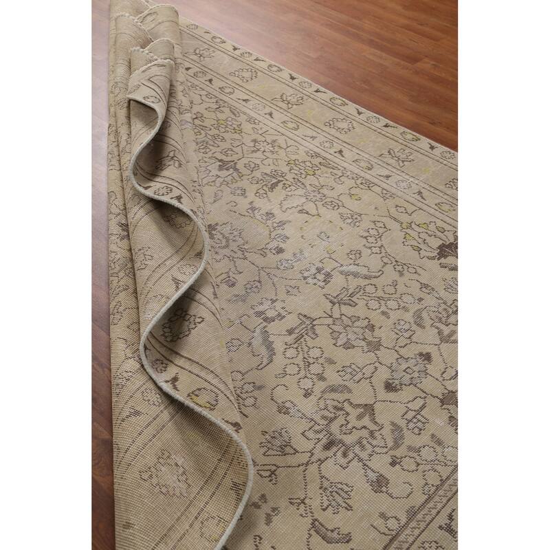 Hand Knotted Oriental 100% Wool Carpet Traditional Floral Beige & Ivories Tabriz Area Rug - 8' 9'' X 6' 0''