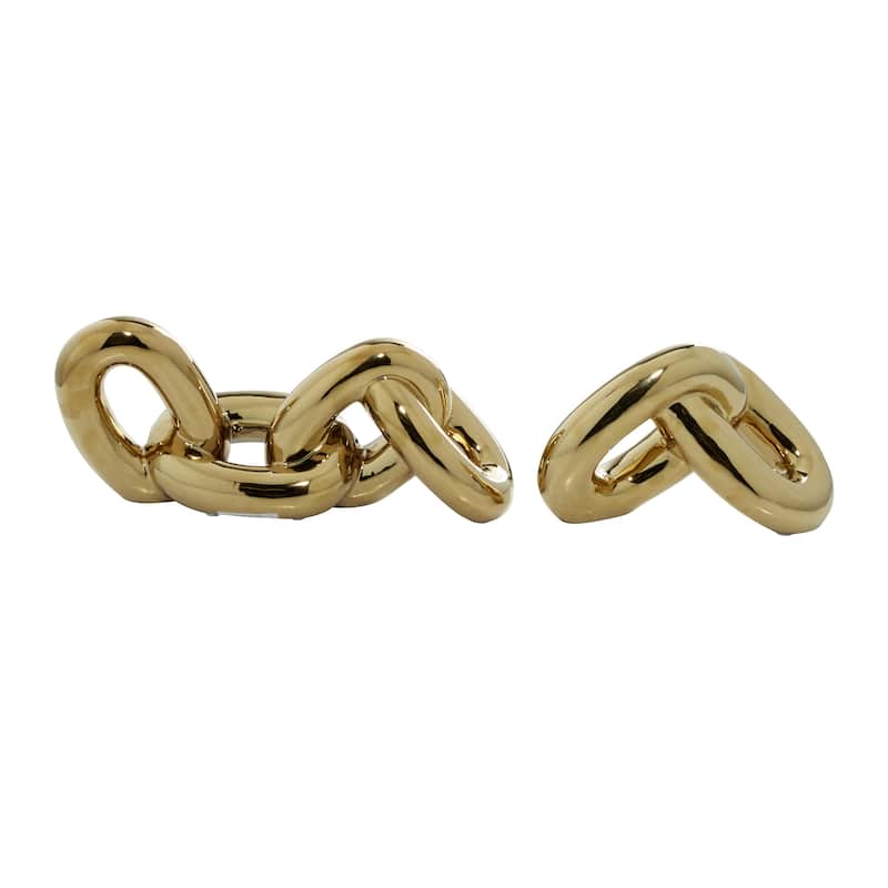 Porcelain Ceramic Chain Decorative Sculpture - Set of 2 Gold, Silver - CosmoLiving by Cosmopolitan