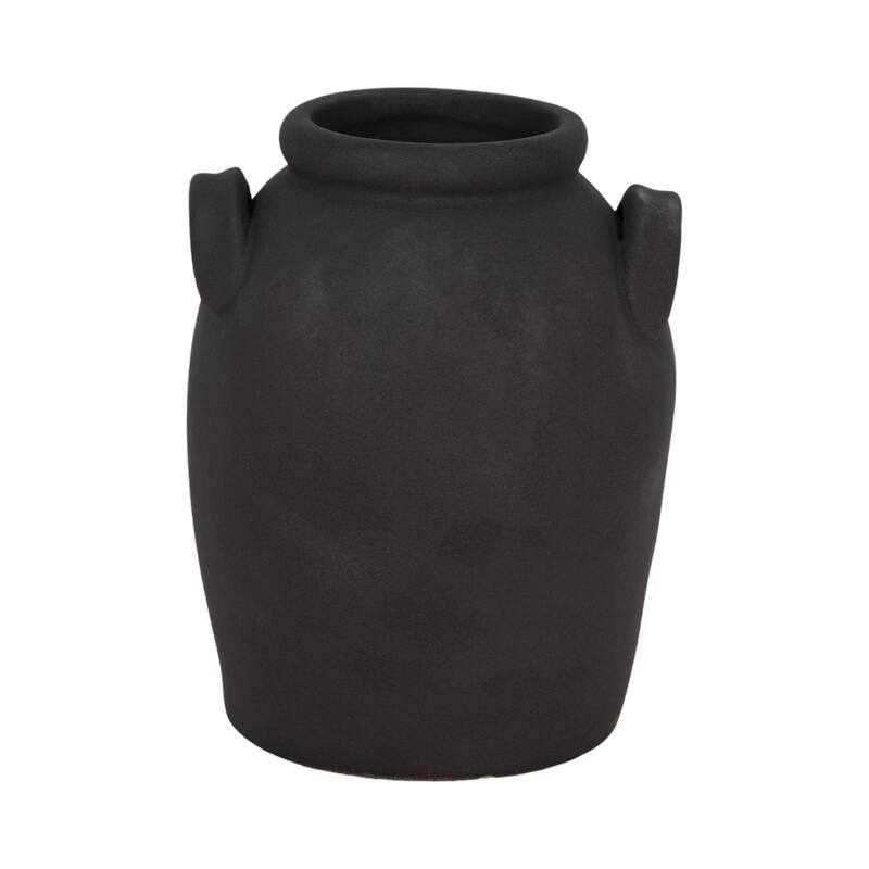 Sagebrook Home Ceramic Vase with Handles - Elegant Accent for Timeless Decor - 5" x 5" x 6" - Black