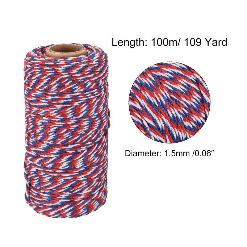 Twine Packing String Wrapping Cotton Twine Ropes for Gift, Christmas - Red,Blue,White